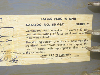 Square D SD-9451 Saflex Plug-In Fused Bus Unit 30A 240V 7.5HP 3 Pole