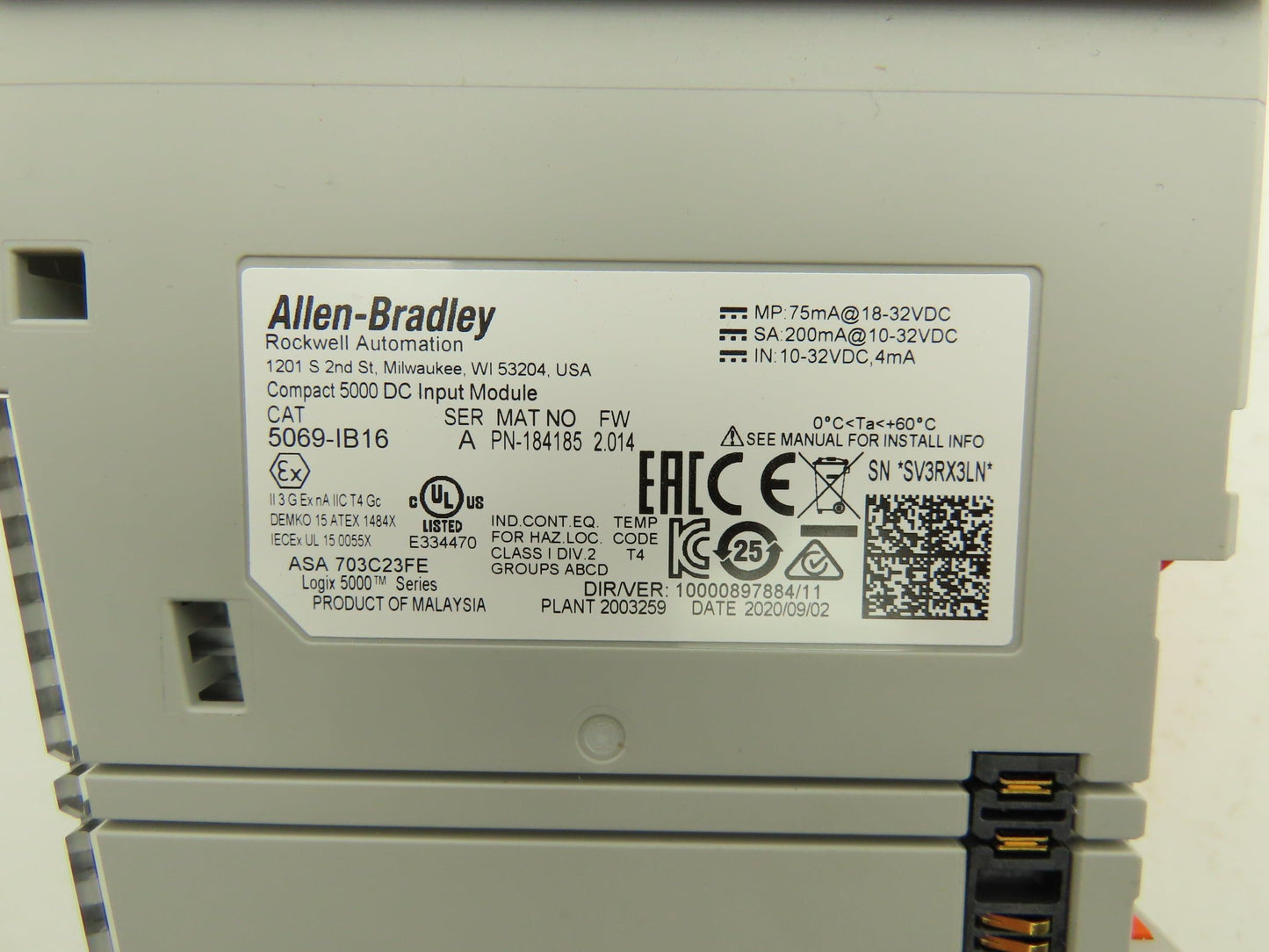 Allen Bradley 5069-IB16 Compact I/O Input Module 24V 16 Channel FW 2.014