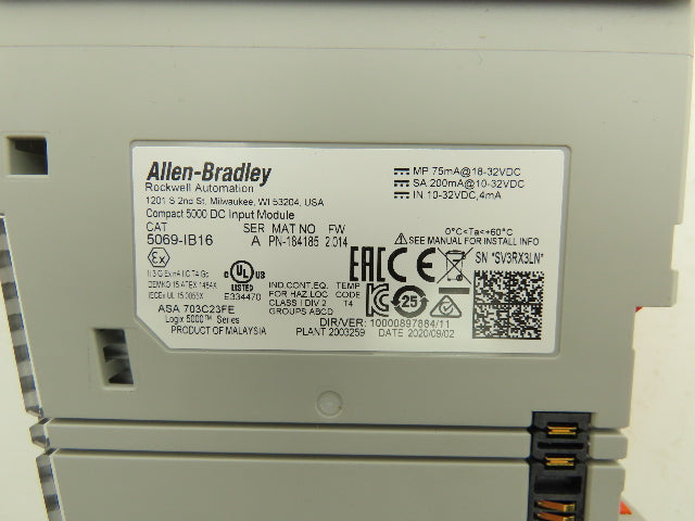 Allen Bradley 5069-IB16 Compact I/O Input Module 24V 16 Channel FW 2.014