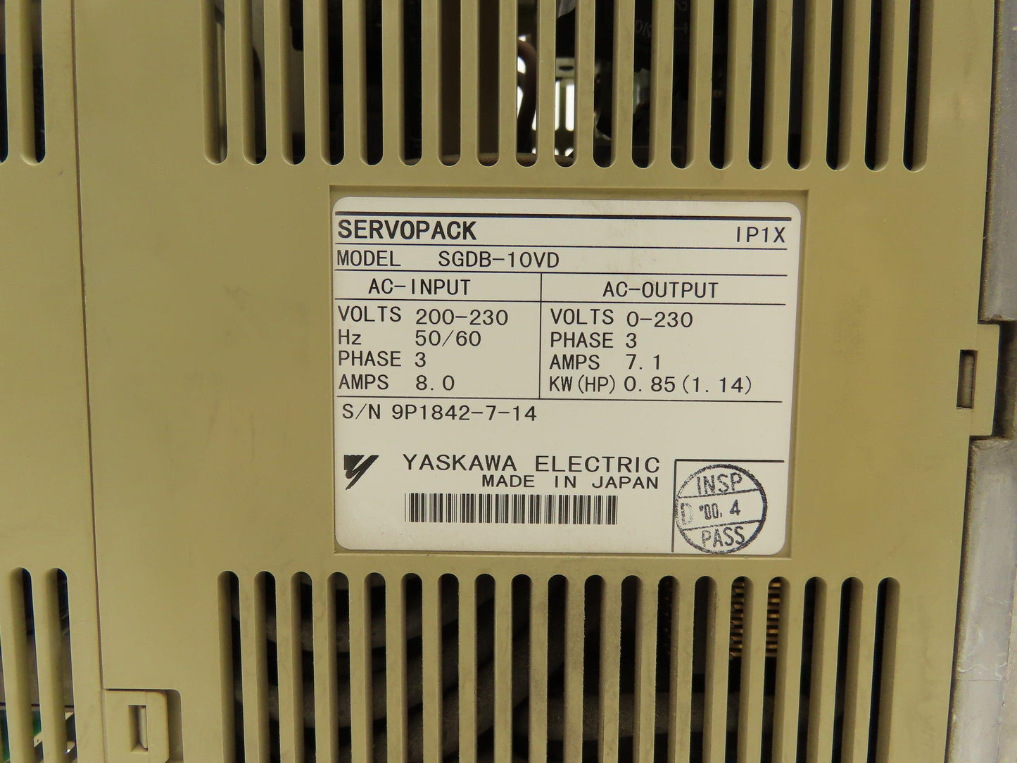 Yaskawa SGDB-10VD Servopack Servo Amplifier 200-230V 3ph In 0-230V 3ph Out