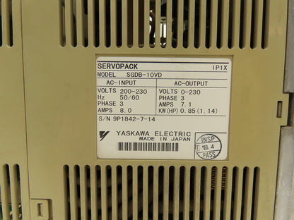 Yaskawa SGDB-10VD Servopack Servo Amplifier 200-230V 3ph In 0-230V 3ph Out