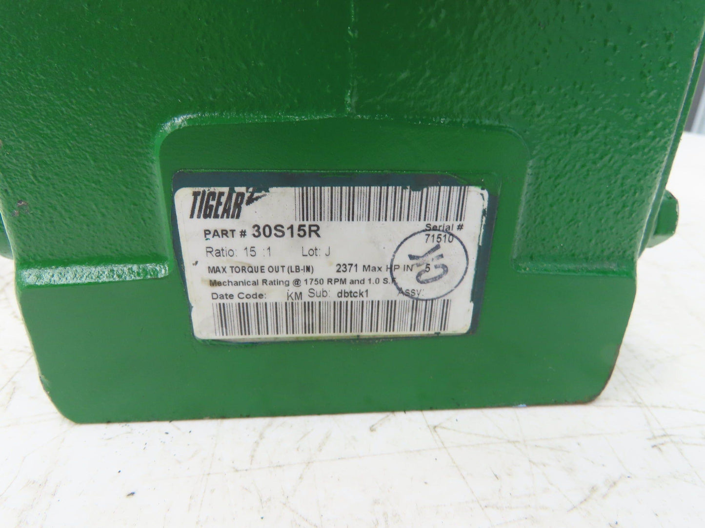 Dodge Tigear 2 30S15R Worm Gearbox 15:1 Reducer 5Hp 116rpm RH Output 2371 In-Lb