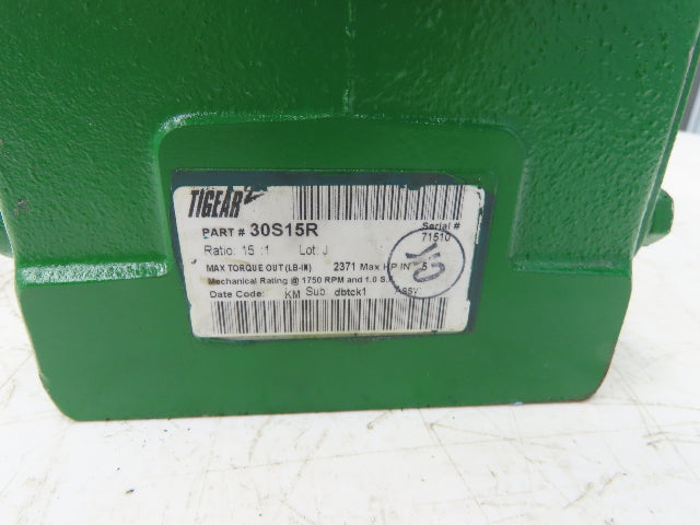 Dodge Tigear 2 30S15R Worm Gearbox 15:1 Reducer 5Hp 116rpm RH Output 2371 In-Lb