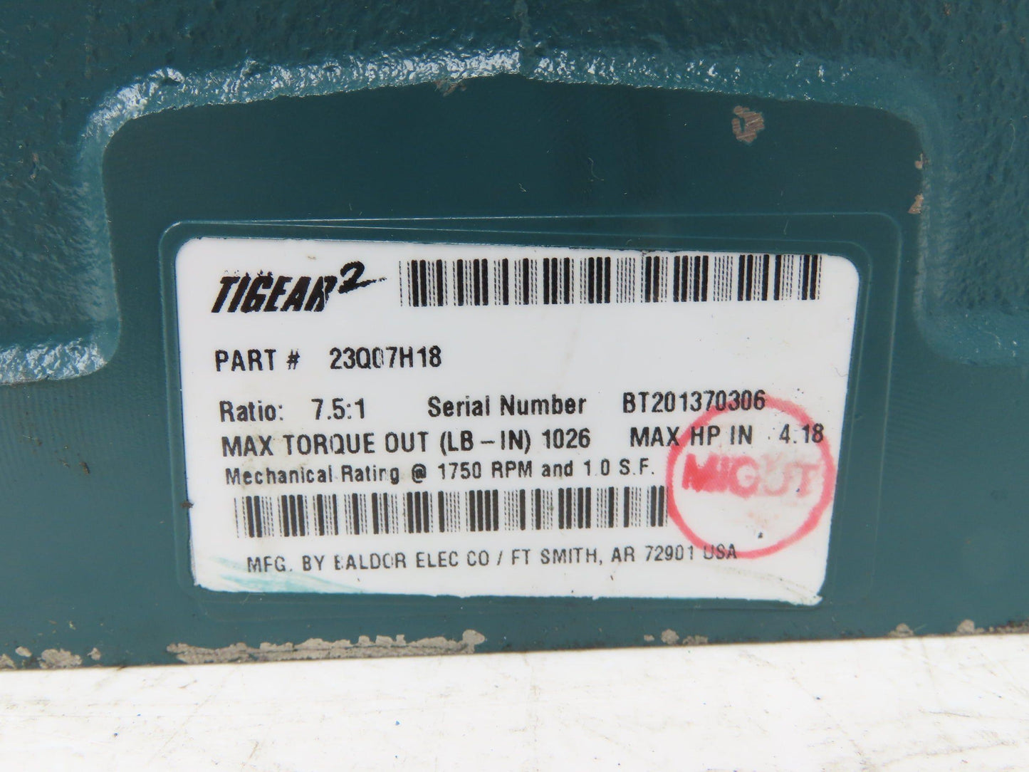 Dodge Tigear 2 23Q07H18 Worm Gearbox 7.5:1 Reducer 4Hp 233rpm Hollow Shaft 180TC