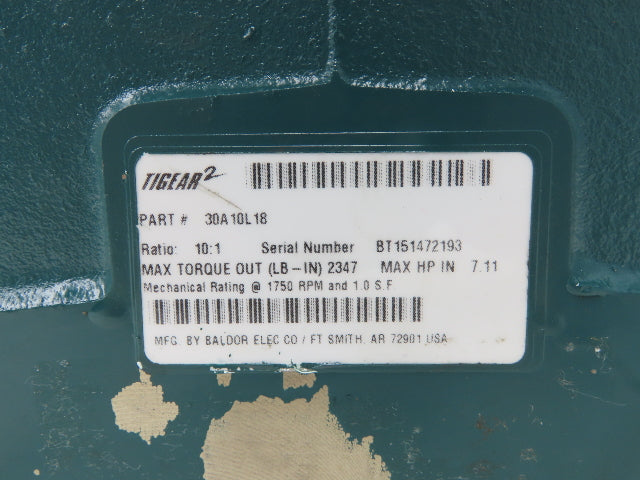 Dodge Tigear 2 30A10L18 Worm Gearbox 10:1 Reducer 7Hp 175rpm LH Output 180TC