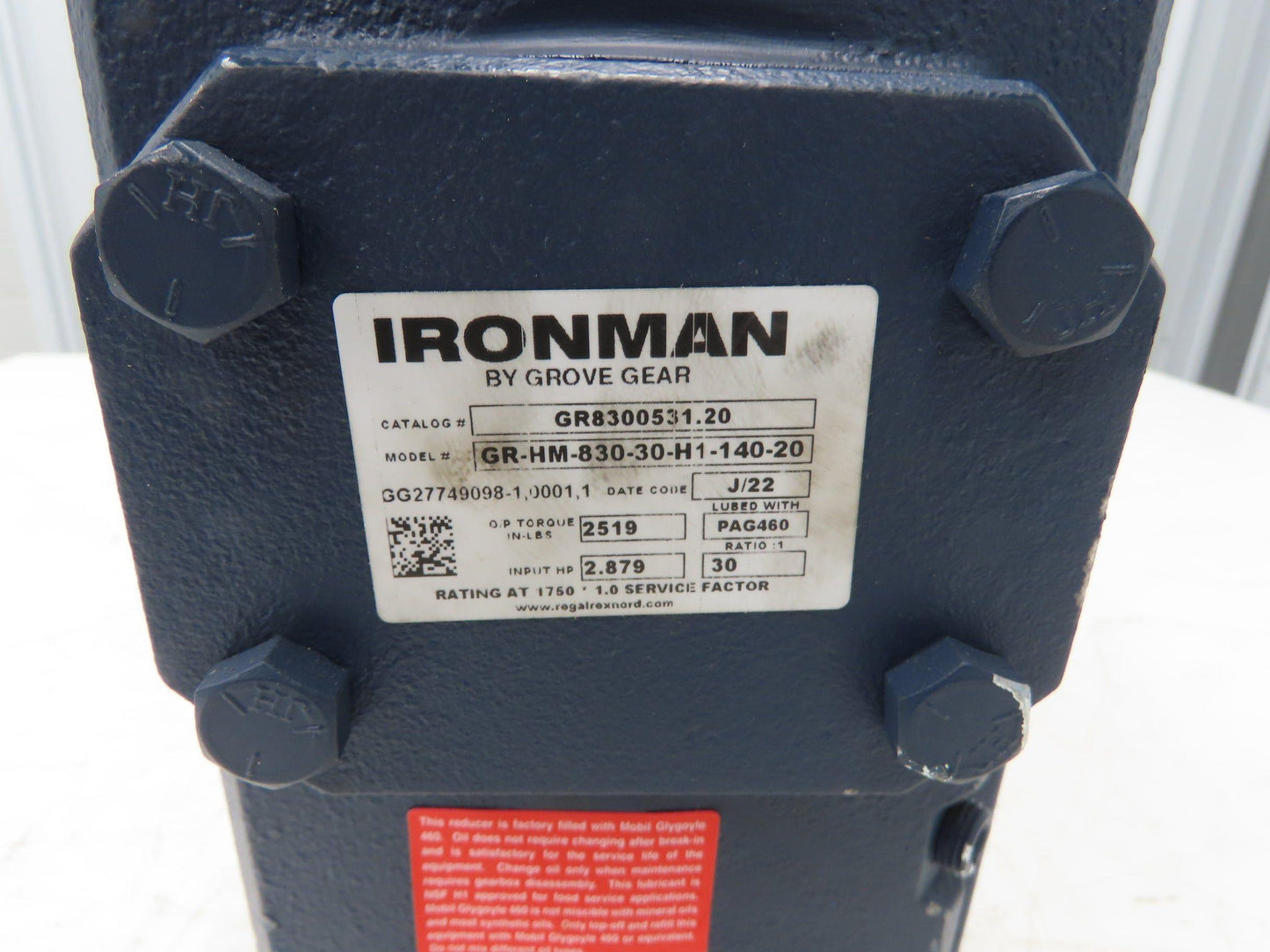 Grove Gear Ironman GR-HM-830-30-H1-140-20 Gearbox 2.8Hp 30:1 Hollow Shaft 140TC