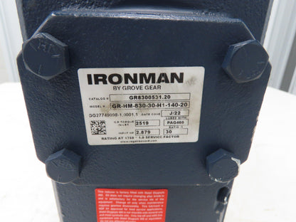 Grove Gear Ironman GR-HM-830-30-H1-140-20 Gearbox 2.8Hp 30:1 Hollow Shaft 140TC