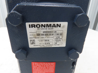 Grove Gear Ironman GR-HM-830-30-H1-140-20 Gearbox 2.8Hp 30:1 Hollow Shaft 140TC