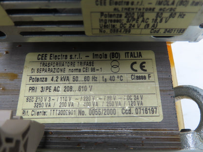 CEE Electra 0055/2000 Power Transformer 208-610VAC 3ph Primary Multi-Tap AC/DC