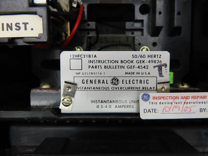 GE 12HFC21B1A Instantaneous Overcurrent Relay 50/60Hz 0.5-4.0 Amperes Lot of 2