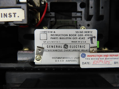 GE 12HFC21B1A Instantaneous Overcurrent Relay 50/60Hz 0.5-4.0 Amperes Lot of 2