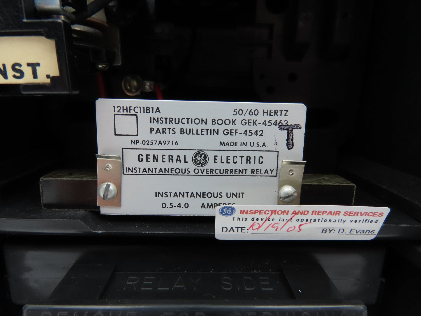 GE 12HFC11B1A Instantaneous Overcurrent Relay 50/60Hz 0.5-4.0 Amperes Lot of 2