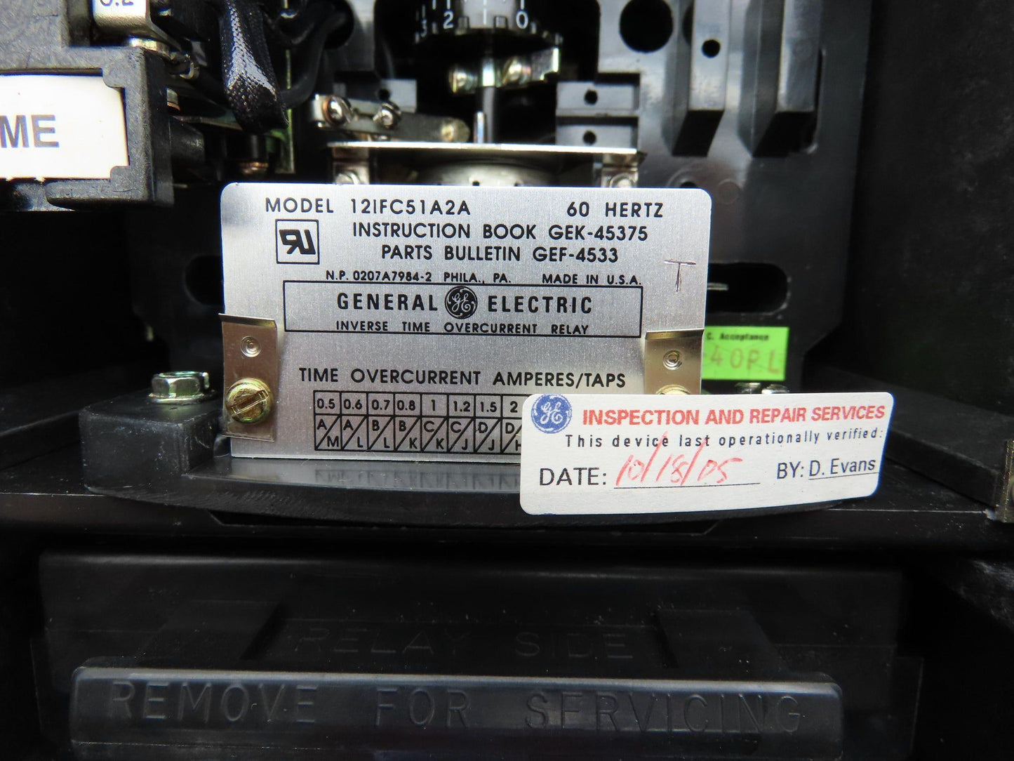 General Electric 12IFC51A2A Time Overcurrent Relay 50/60Hz 0.5-4.0 Amp