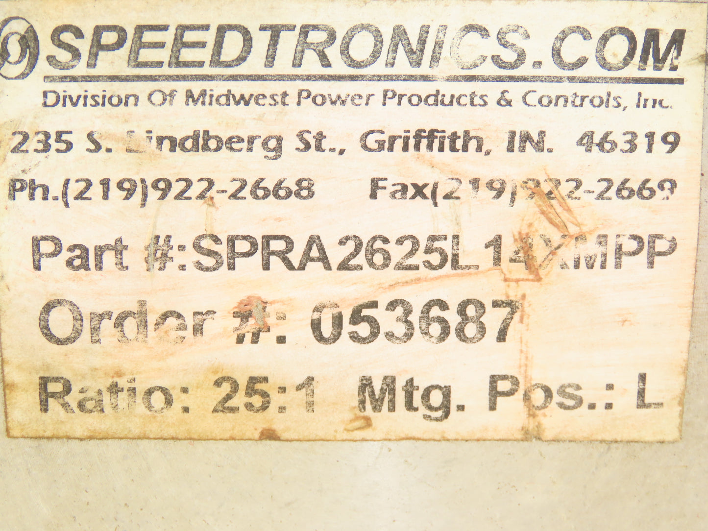 Electra EL-BM-826-25-L-140 Speedtronics Gearbox 25:1 Reducer 70rpm 140TC LH