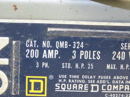 Square D QMB-324 Fusible Panelboard Bus Switch 200A 3P 200VAC Series D2