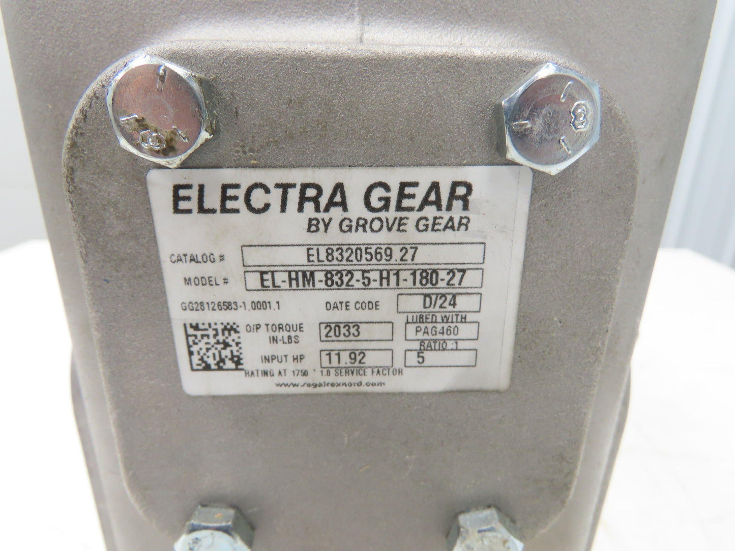 Electra Gear EL-HM-832-5-H1-180-27 Gearbox 5:1 Ratio 350rpm 180TC Hollow Shaft