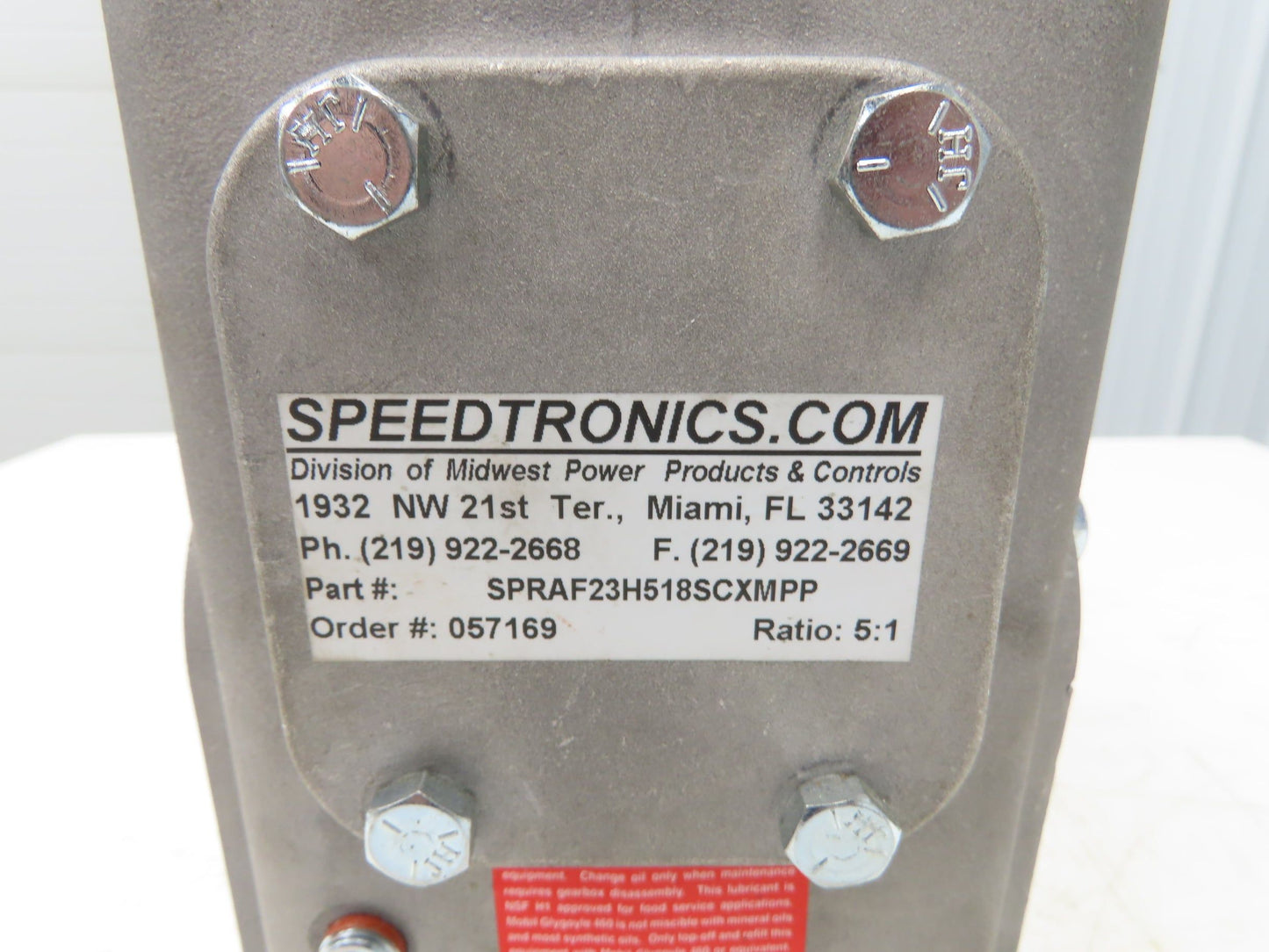 Electra Gear EL-HM-832-5-H1-180-27 Gearbox 5:1 Ratio 350rpm 180TC Hollow Shaft