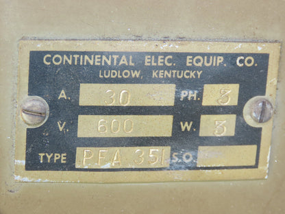 Continental Electric PFA 351 Fusible Panelboard Switch 30A 3P 600VAC