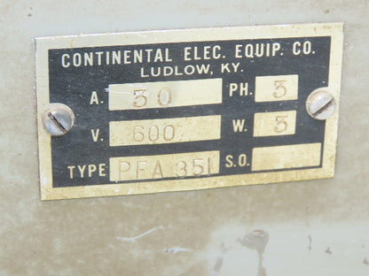 Continental Electric PFA 351 Fusible Panelboard Switch 30A 3P 600VAC