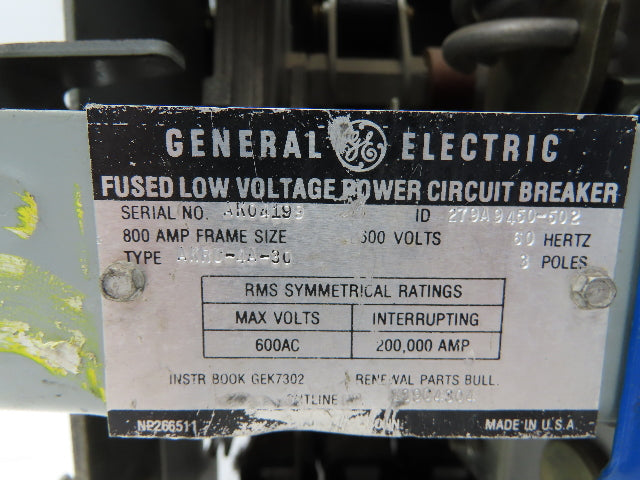 General Electric AKRU-4A-30 AK Ser Air Circuit Breaker 800A 600V Microversa Trip