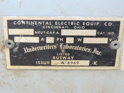 Continental Electric PFA 351 Fusible Panelboard Switch 30A 3P 600VAC