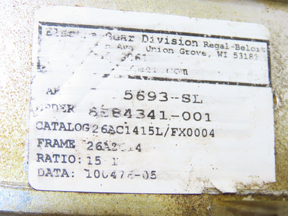 Electra Grove Gear 26AC1415L/FX0004 826 Gearbox 15:1 Ratio 116rpm 56C 140TC LH