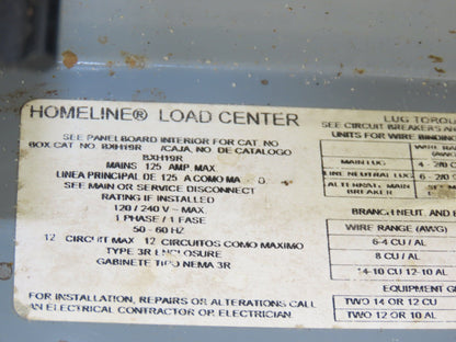 Square D HOM1224M100PRB Homeline Panelboard Load Center  100A 1Ph