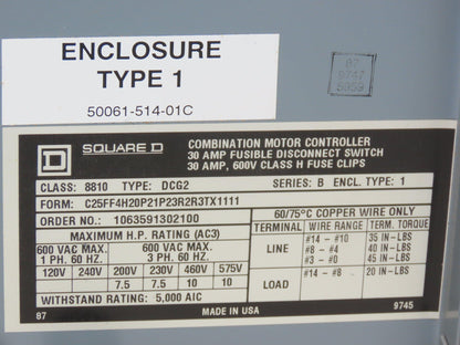 Square D Combination Starter Enclosure NEMA Size 2 Outside Disconnect 29x15x8"