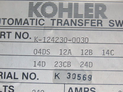 Kohler K-124230-0030 Automatic Transfer Switch 204V 30A Generator Backup Control