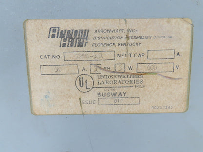 Arrow Hart 12TW-351 Plug-In Fused Disconnect Bus Unit 30A 600V 20HP 3 Pole