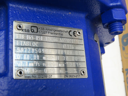 KSB ETB 065-050-125 GG AA11D201102 Etabloc Centrifugal Pump 80m³/h 12kw 460V 3PH