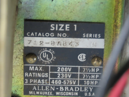 Allen-Bradley 712-BAB43 Combination Starter Fusible 600V 3PH 10HP 120V Coil