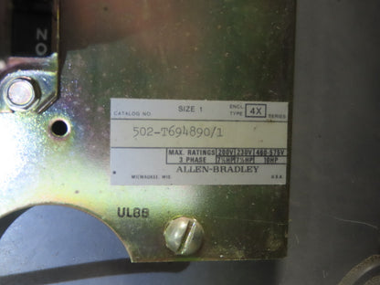 Allen-Bradley 502-T694890-1 Combination Starter Fusible 600V 3PH 10HP 120V Coil