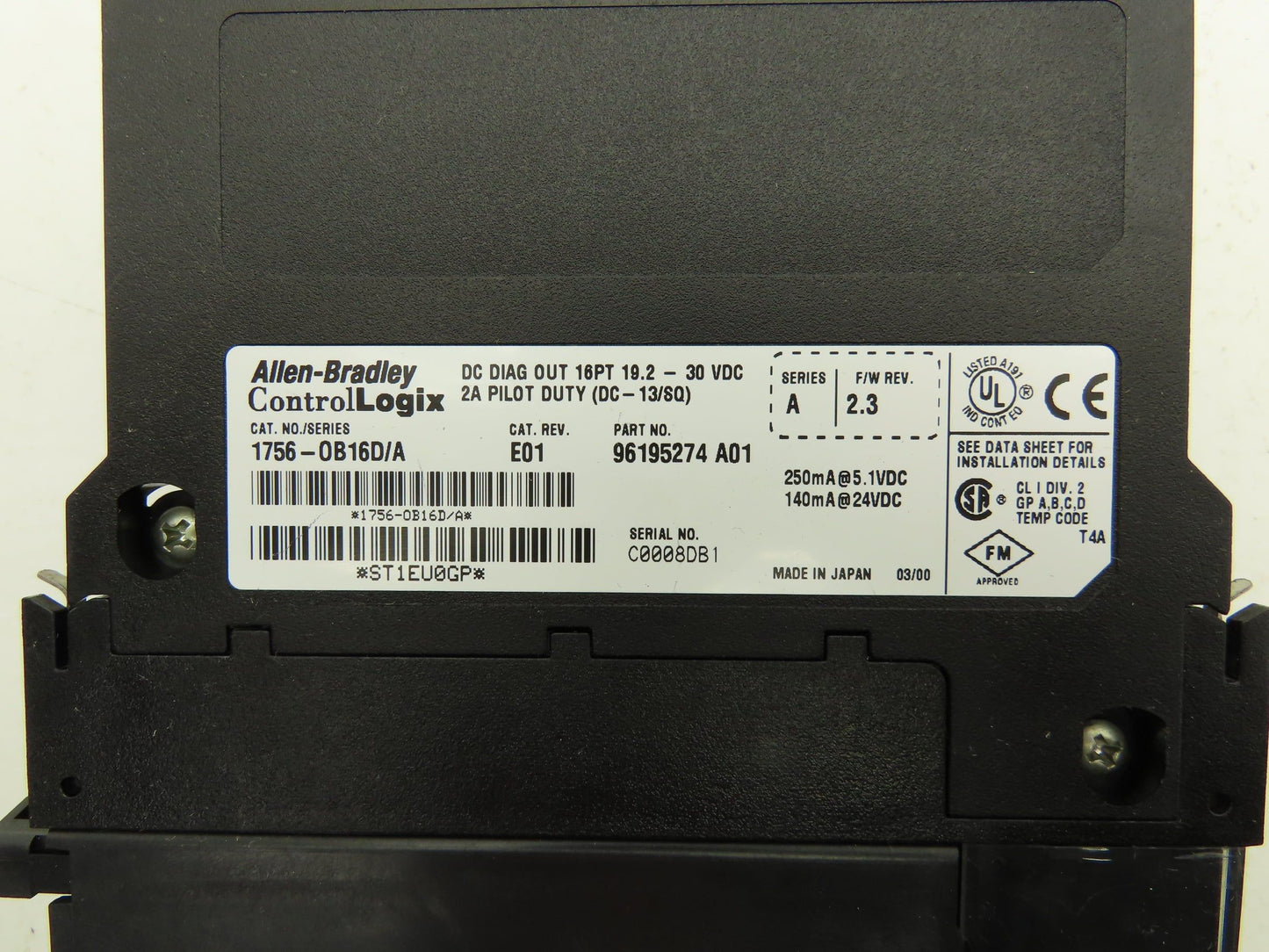 Allen Bradley 1756-OB16D DC Diag Out 16Pt Ser A Cat Rev E01 F/W Rev 2.3