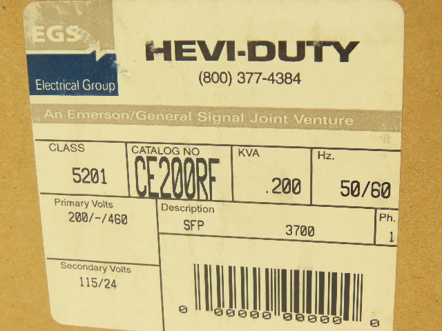 EGS CE200RF Hevi-Duty Power Transformer .02kVA 1Ph 200/460v 1ph Pri 155/24v Sec