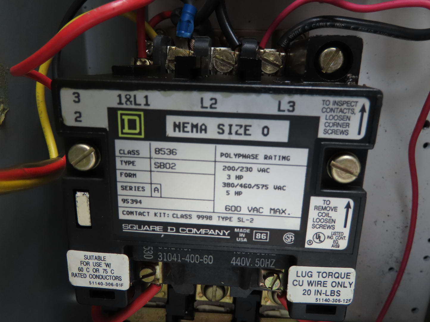 Square D 50061-514-01C Combination Starter Fusible 600V 3PH 5HP 480V Coil