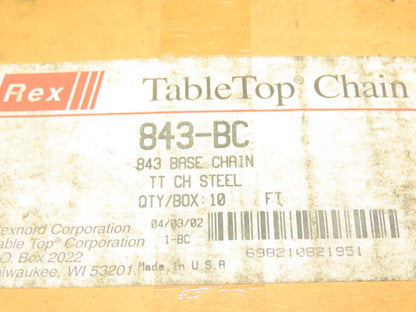 Rexnord 843-BC Tabletop Chain Guide Steel Base Roller Chain 1/2" Pitch 10'L