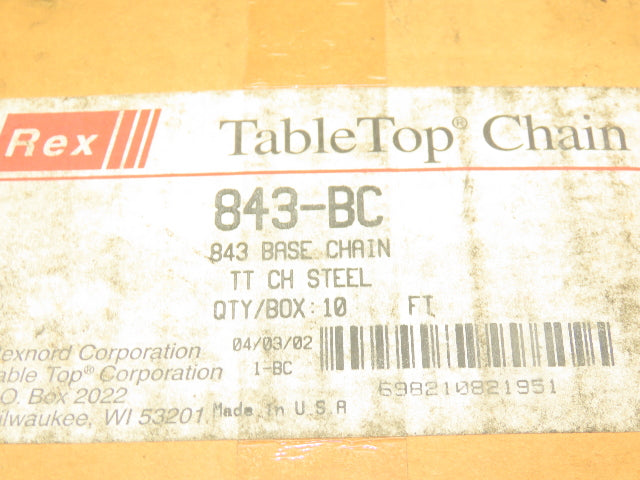 Rexnord 843-BC Tabletop Chain Guide Steel Base Roller Chain 1/2" Pitch 10'L