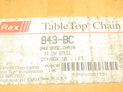 Rexnord 843-BC Tabletop Chain Guide Steel Base Roller Chain 1/2" Pitch 10'L