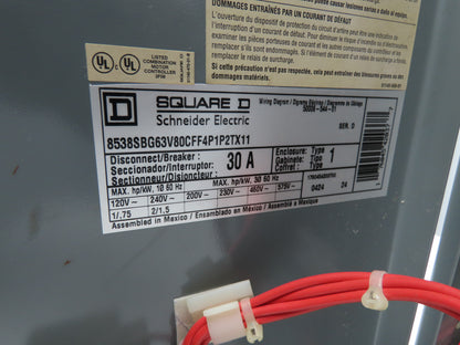 Square D 8538SBG63V80CFF4P1P2TX11 Combination Starter Fusible 30A 600V 3PH 2HP