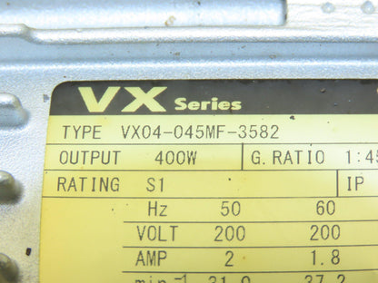 Fuji VX04-045MF-3582 Parallel Shaft Gearmotor 45:1 Ratio 40rpm 400W 220V 3PH 71M