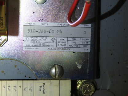 Allen-Bradley 512-BJB-6X-24 Combination Starter Fusible 600V 3PH 10HP 	120V Coil