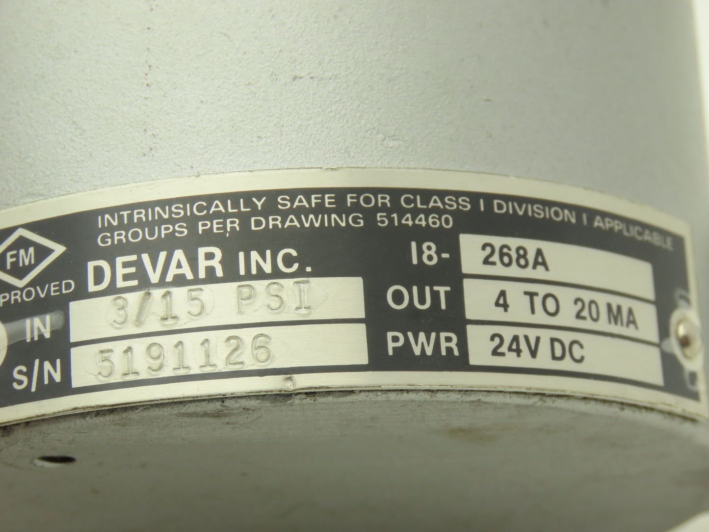 Devar 18-268A Pneumatic Air Pressure Transmitter 3/15psig 24vdc