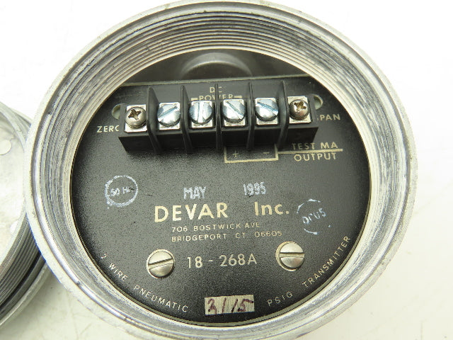 Devar 18-268A Pneumatic Air Pressure Transmitter 3/15psig 24vdc