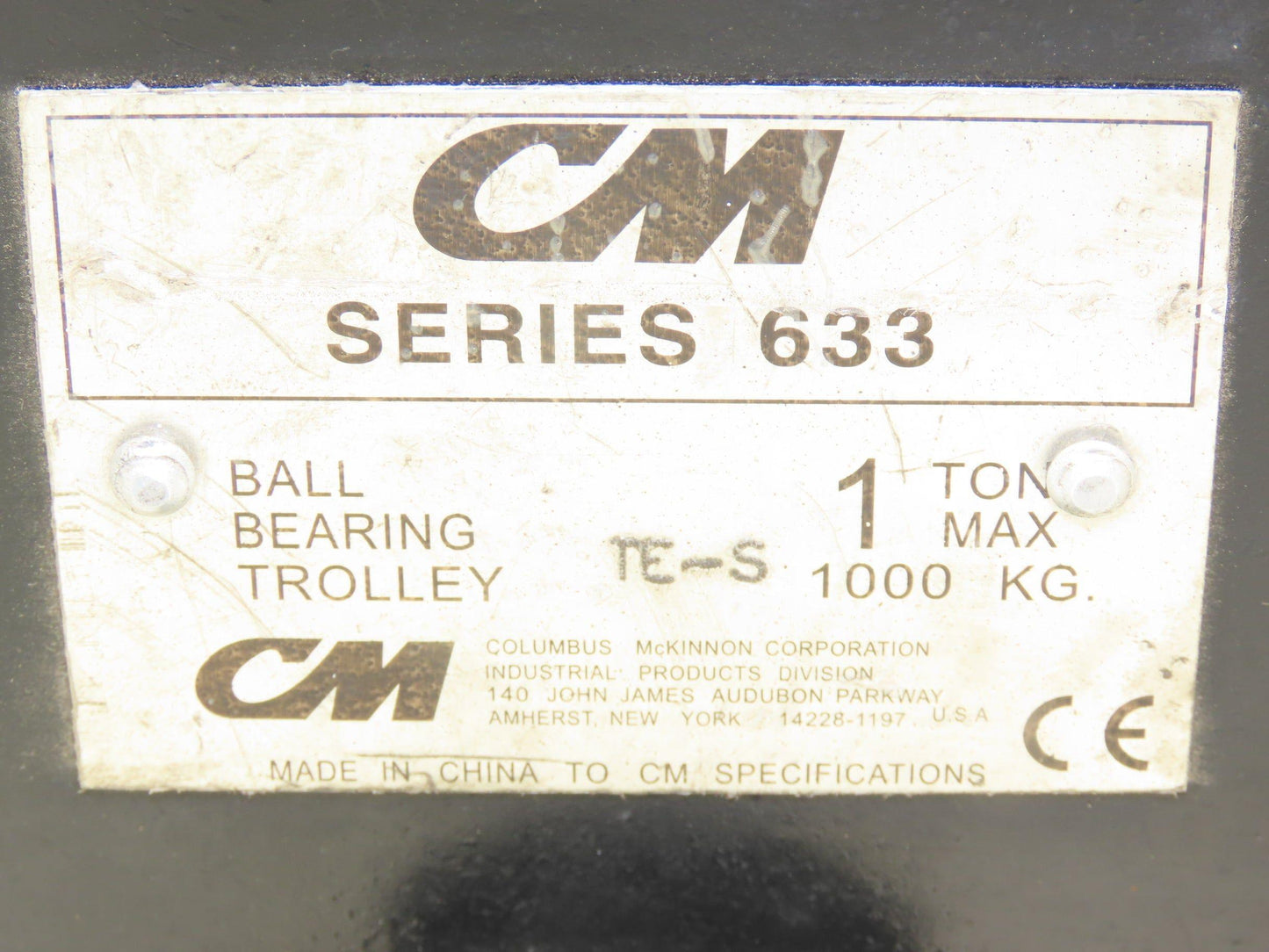 CM 633 1-Ton Plain Type Manual Push Trolley 3"-8" Flange 2000Lb