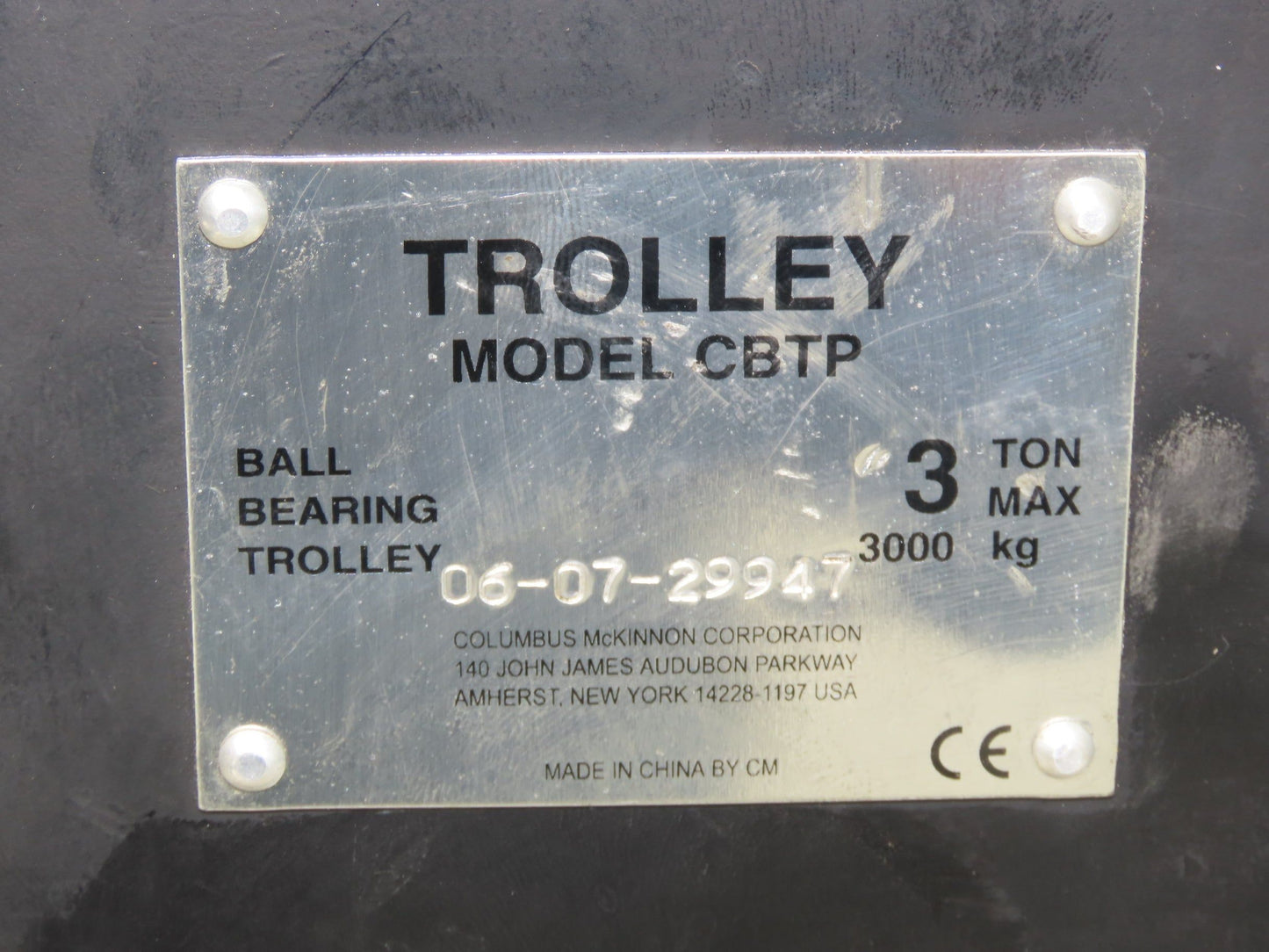 CM CBTP  3-Ton Plain Type Manual Push Trolley 3"-8.7" Flange 6000Lb