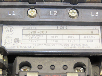 General Electric 520F-C0D Contactor Motor Starter 120V Coil 25Hp 3PH 600V