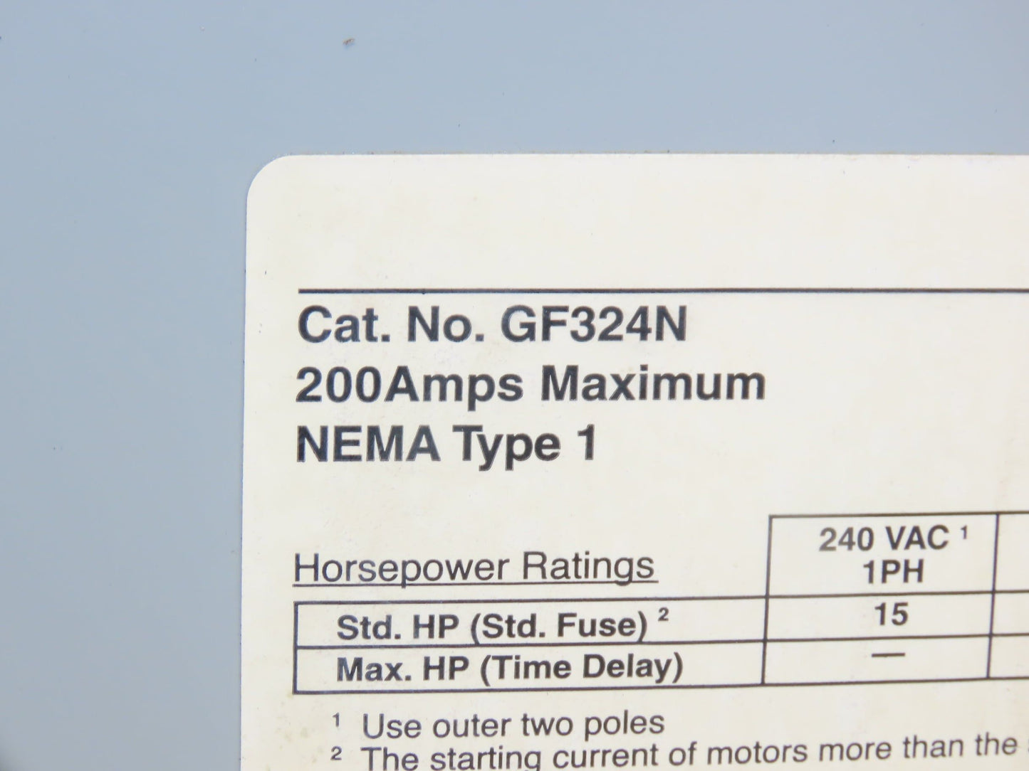 Siemens GF324N Safety Switch Disconnect Fused Stainless Steel 200A 240VAC 60HP