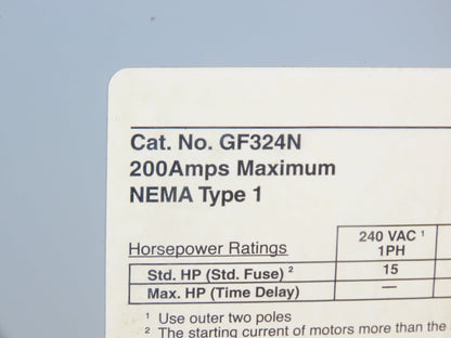 Siemens GF324N Safety Switch Disconnect Fused Stainless Steel 200A 240VAC 60HP