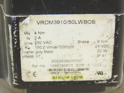 Berger Lahr VRDM3910/50LWBOB Servo Stepper Motor 230VAC w/Brake RSM 4/891.124.1S